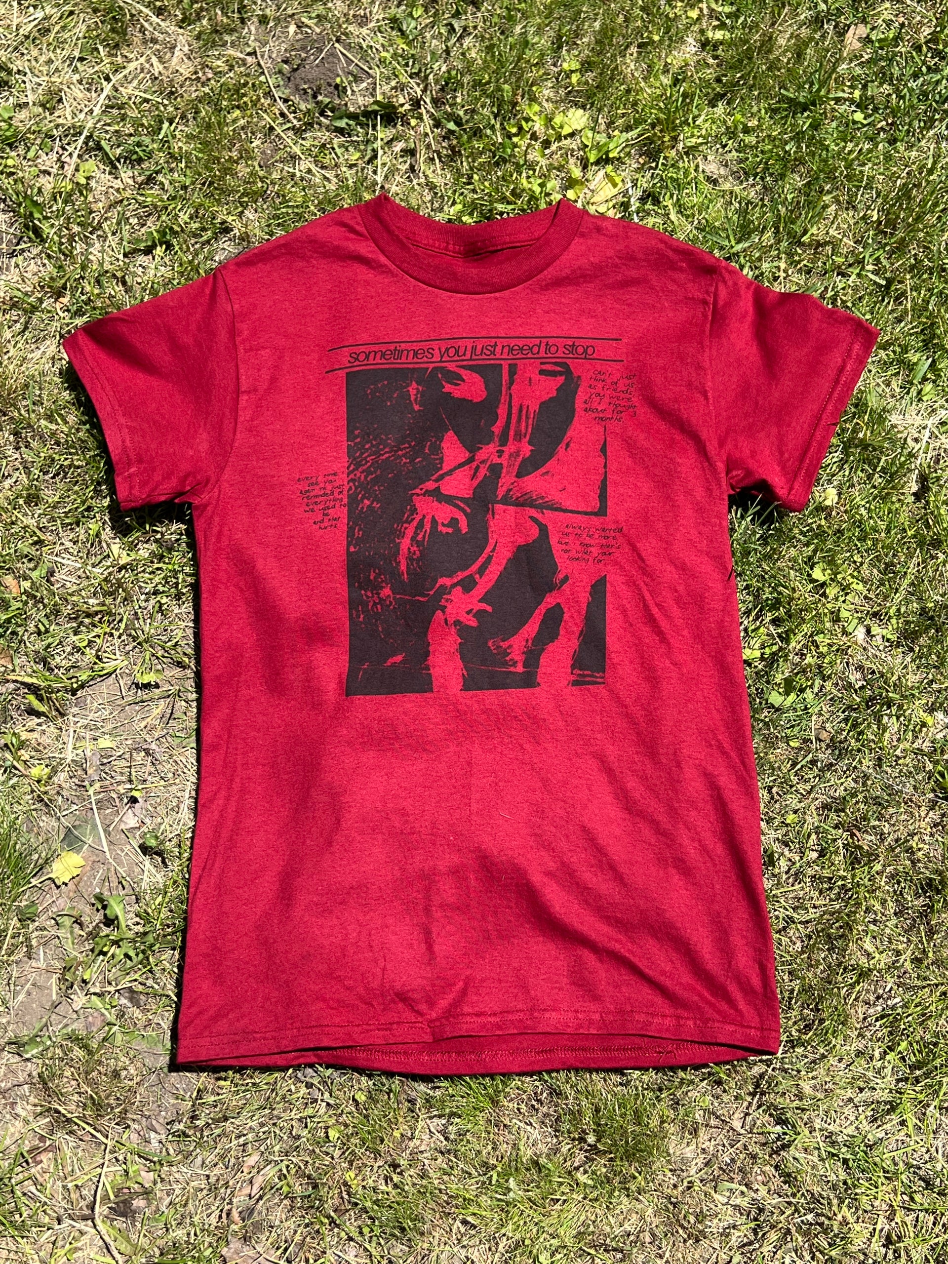 burgundy “smoking pain" shirt